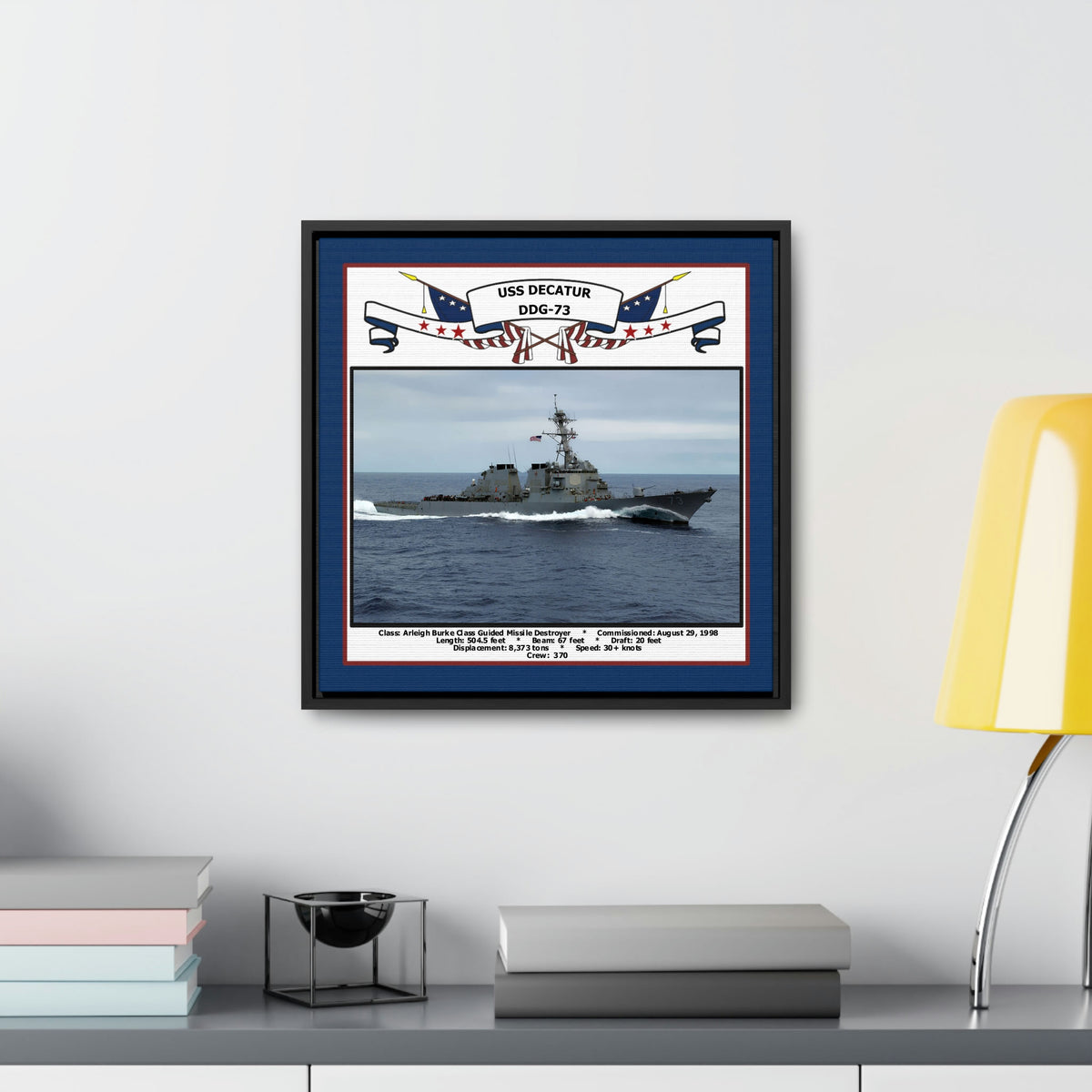 USS Decatur DDG-73 Navy Floating Frame Photo Desk View