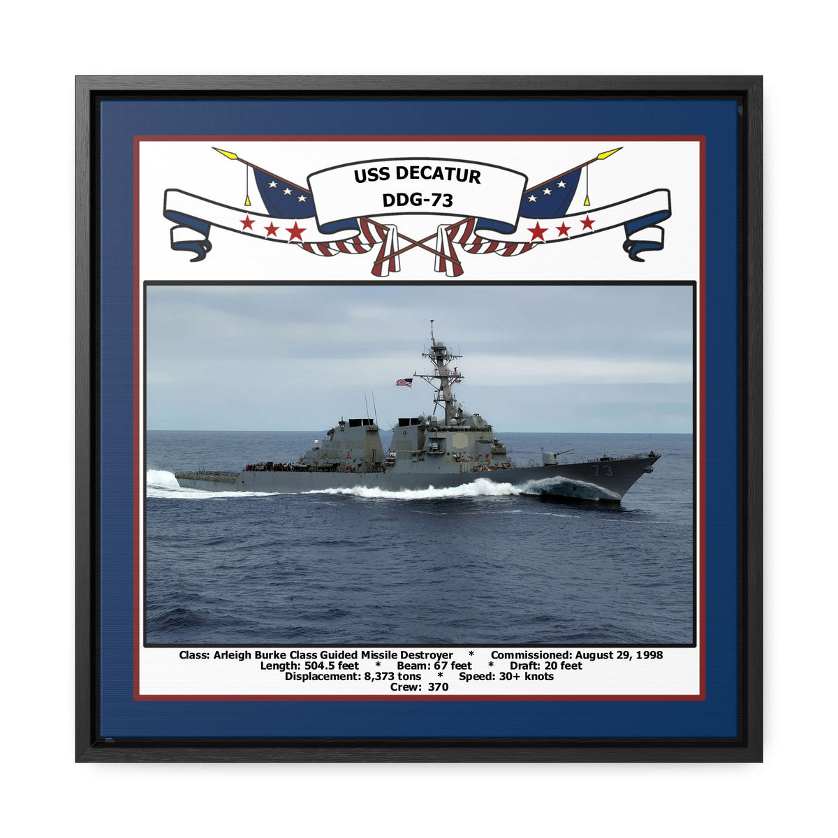 USS Decatur DDG-73 Navy Floating Frame Photo Front View