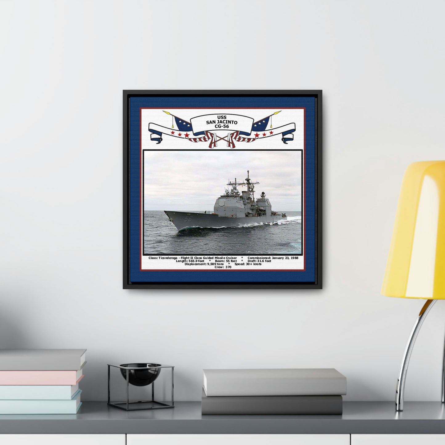 USS San Jacinto CG-56 Navy Floating Frame Photo Desk View