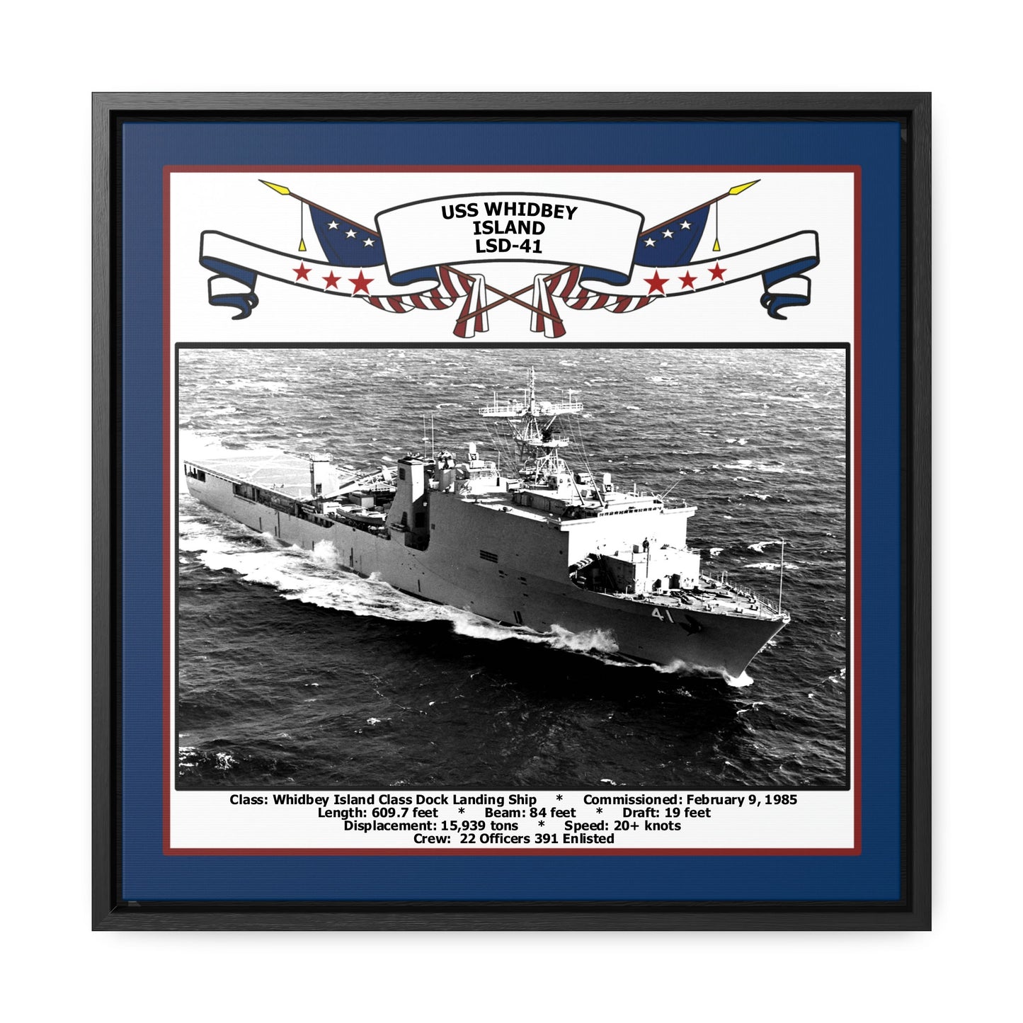 USS Whidbey Island LSD-41 Navy Floating Frame Photo Front View