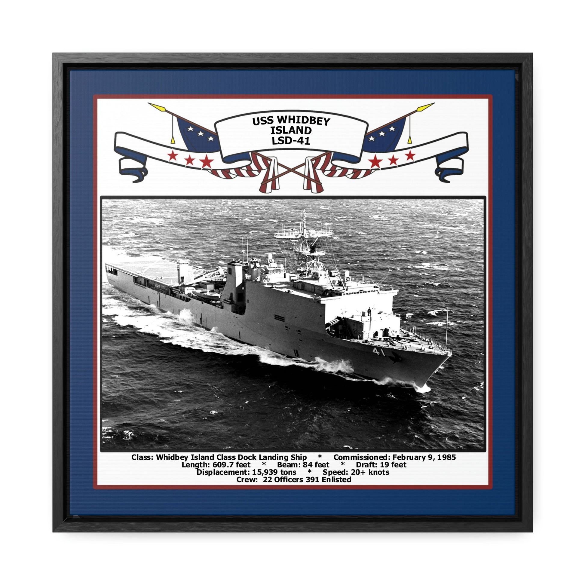 USS Whidbey Island LSD-41 Navy Floating Frame Photo Front View
