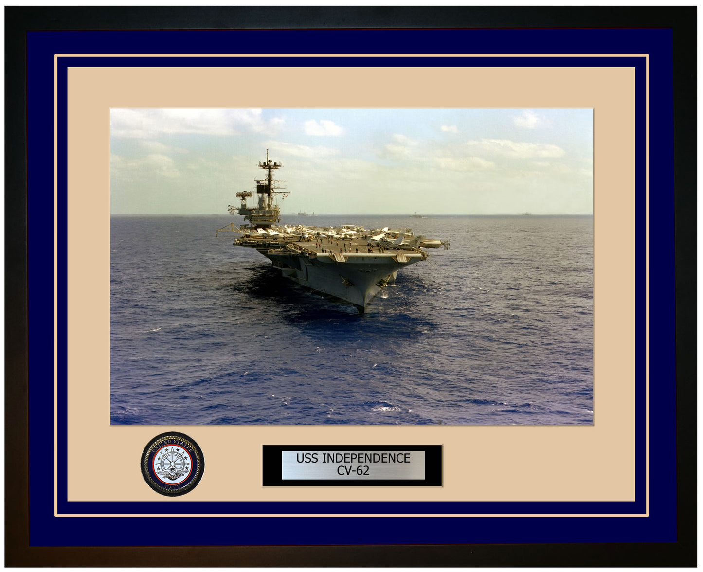 USS INDEPENDENCE CV-62 Framed Navy Ship Photo Blue