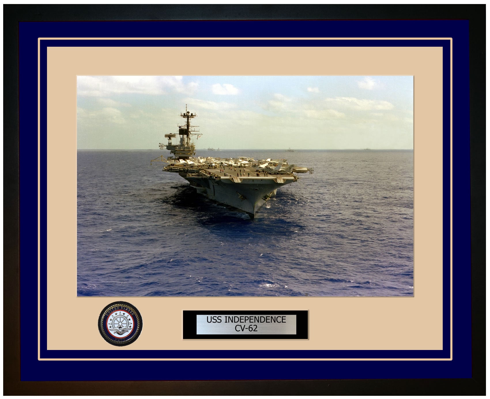 USS INDEPENDENCE CV-62 Framed Navy Ship Photo Blue