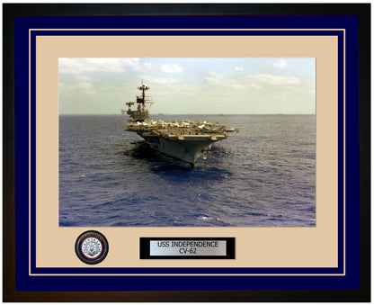 USS INDEPENDENCE CV-62 Framed Navy Ship Photo Blue