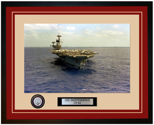 USS INDEPENDENCE CV-62 Framed Navy Ship Photo Burgundy