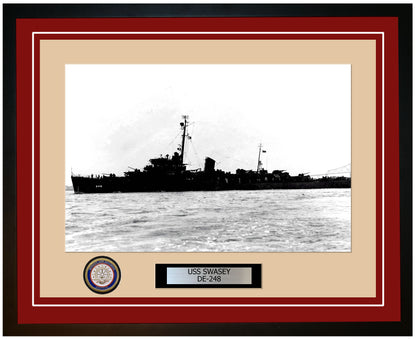 USS Swasey DE-248 Framed Navy Ship Photo Burgundy