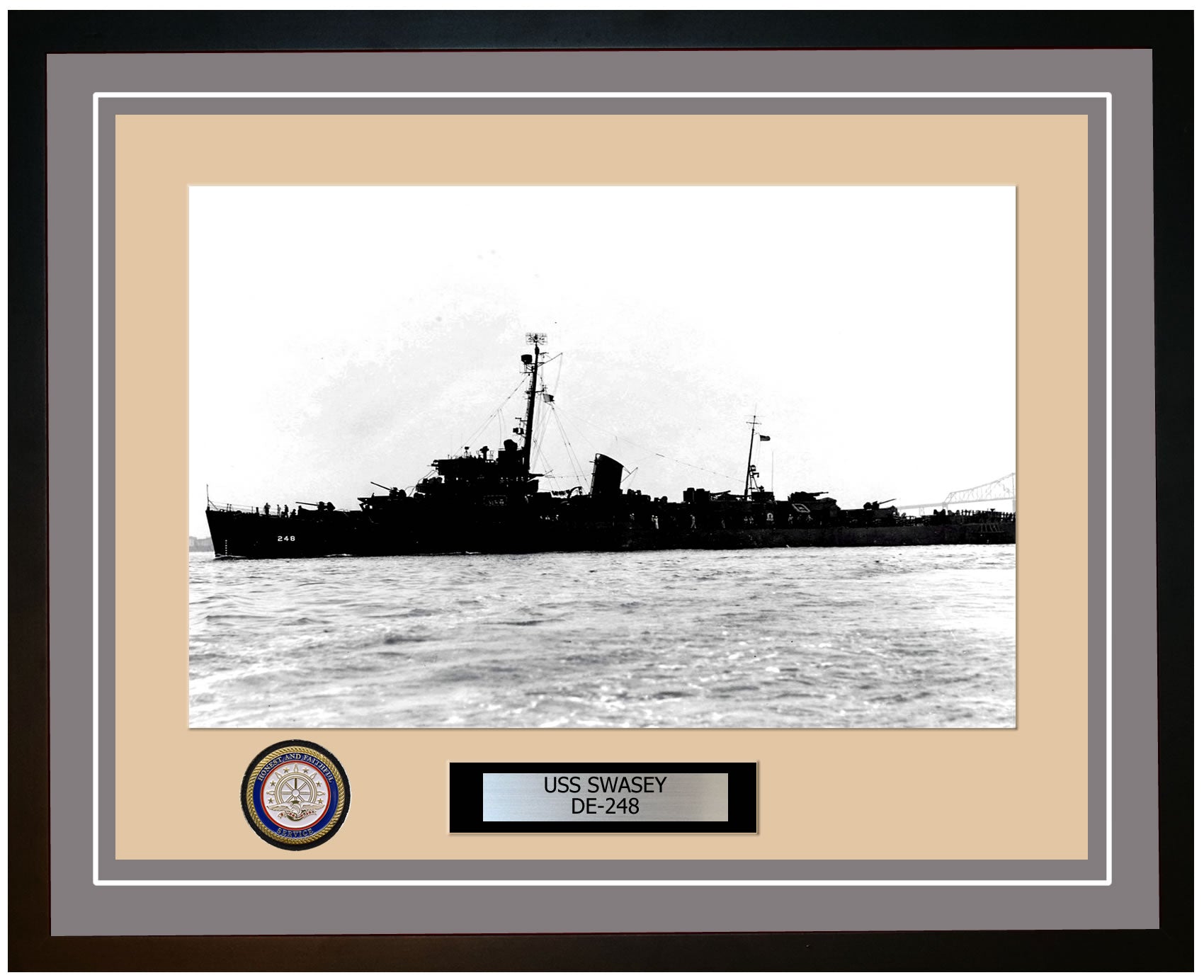 USS Swasey DE-248 Framed Navy Ship Photo Grey