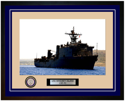 USS Whidbey Island LSD-41 Framed Navy Ship Photo Blue