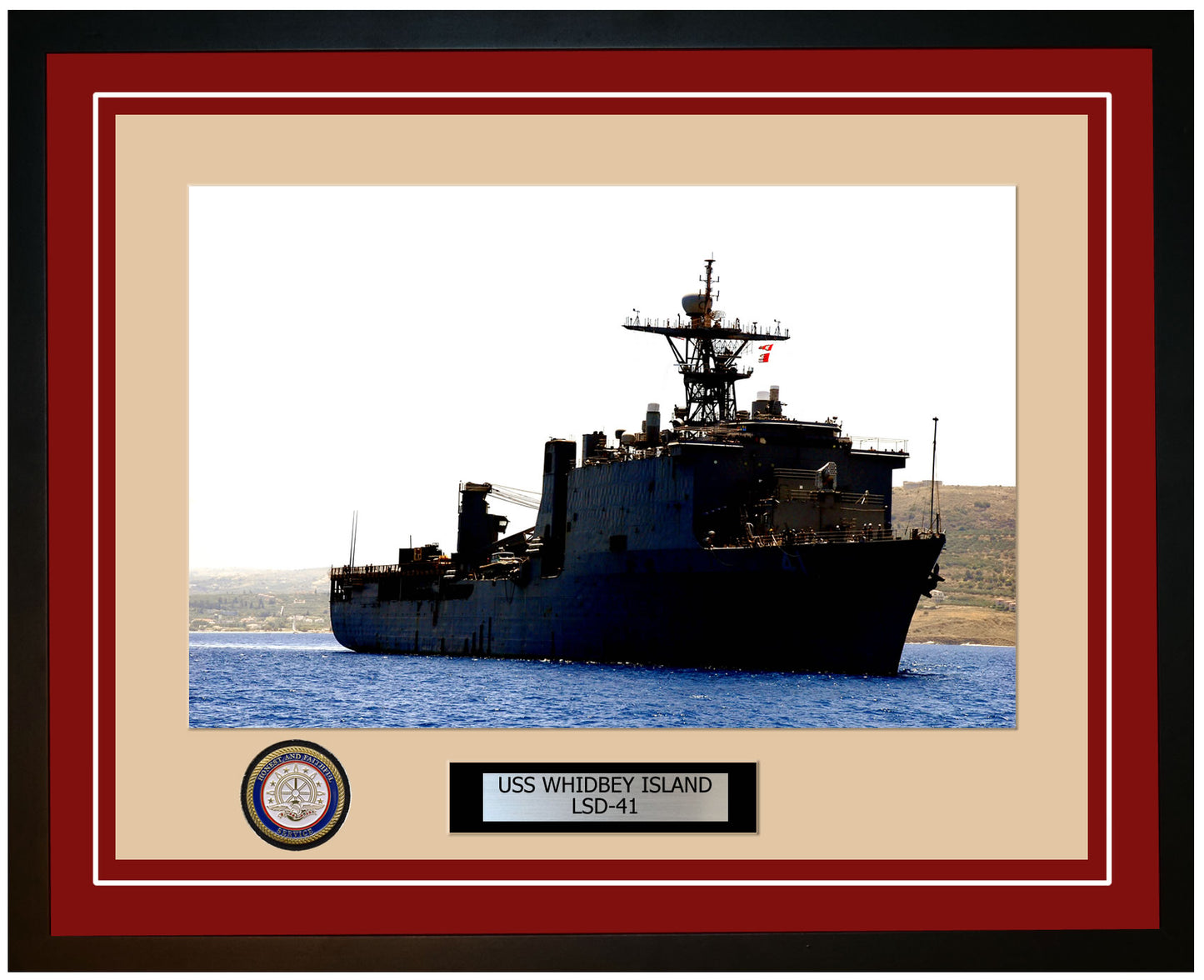 USS Whidbey Island LSD-41 Framed Navy Ship Photo Burgundy