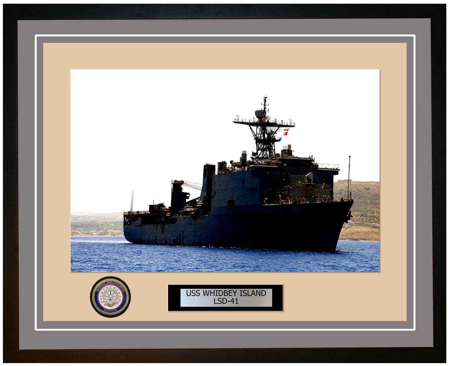 USS Whidbey Island LSD-41 Framed Navy Ship Photo Grey