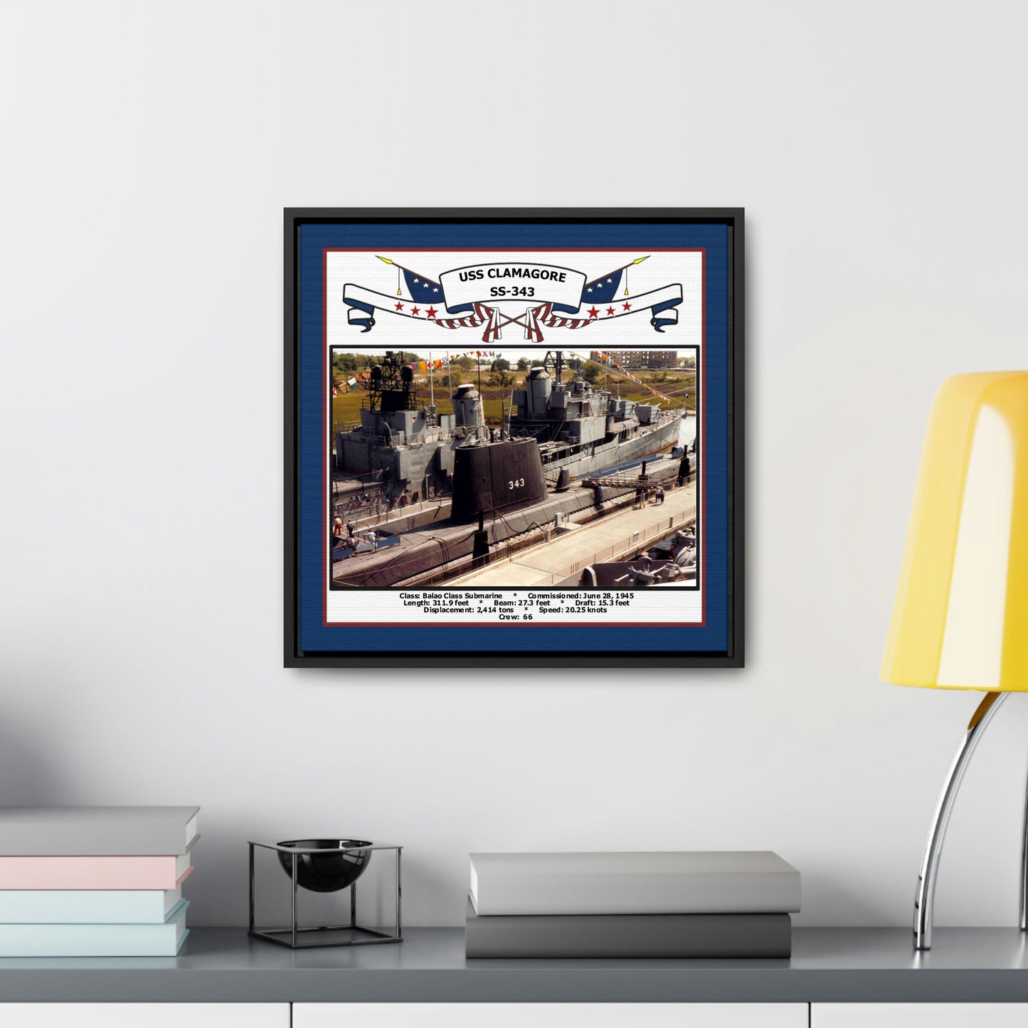 USS Clamagore SS-343 Navy Floating Frame Photo Desk View