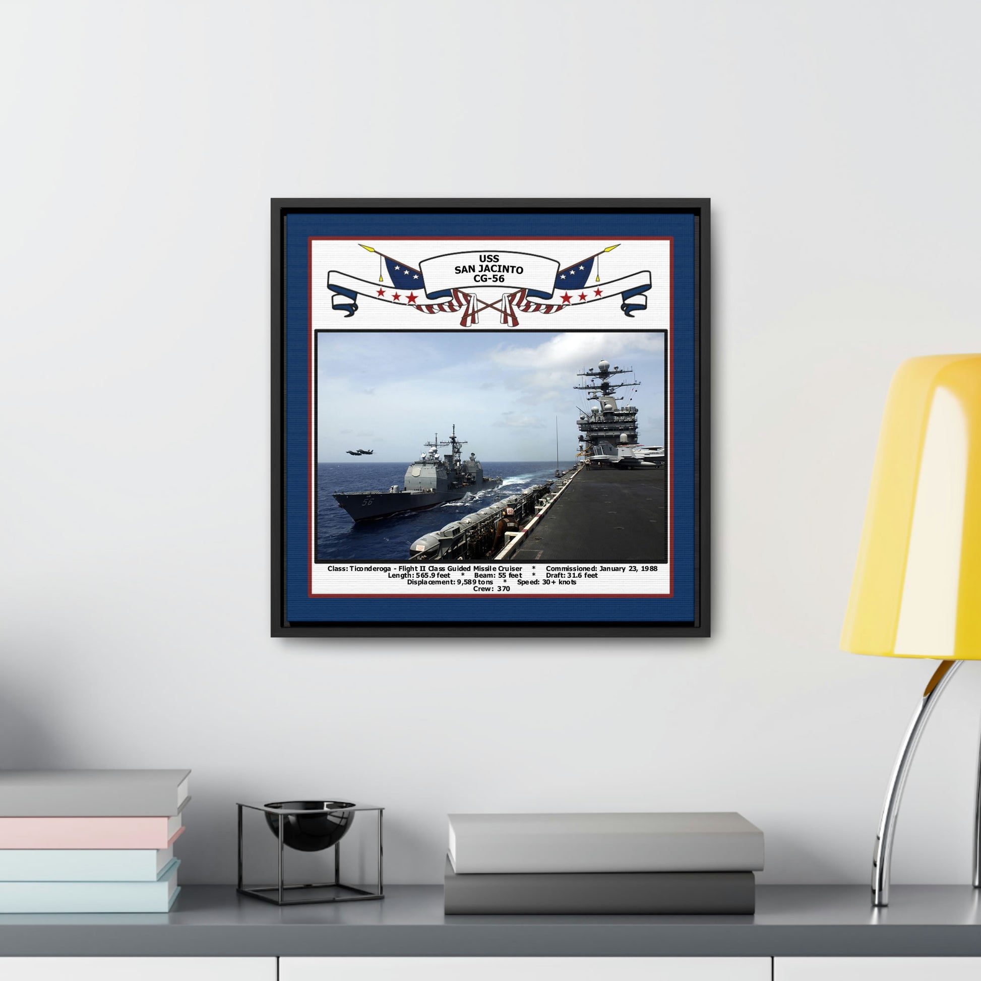 USS San Jacinto CG-56 Navy Floating Frame Photo Desk View