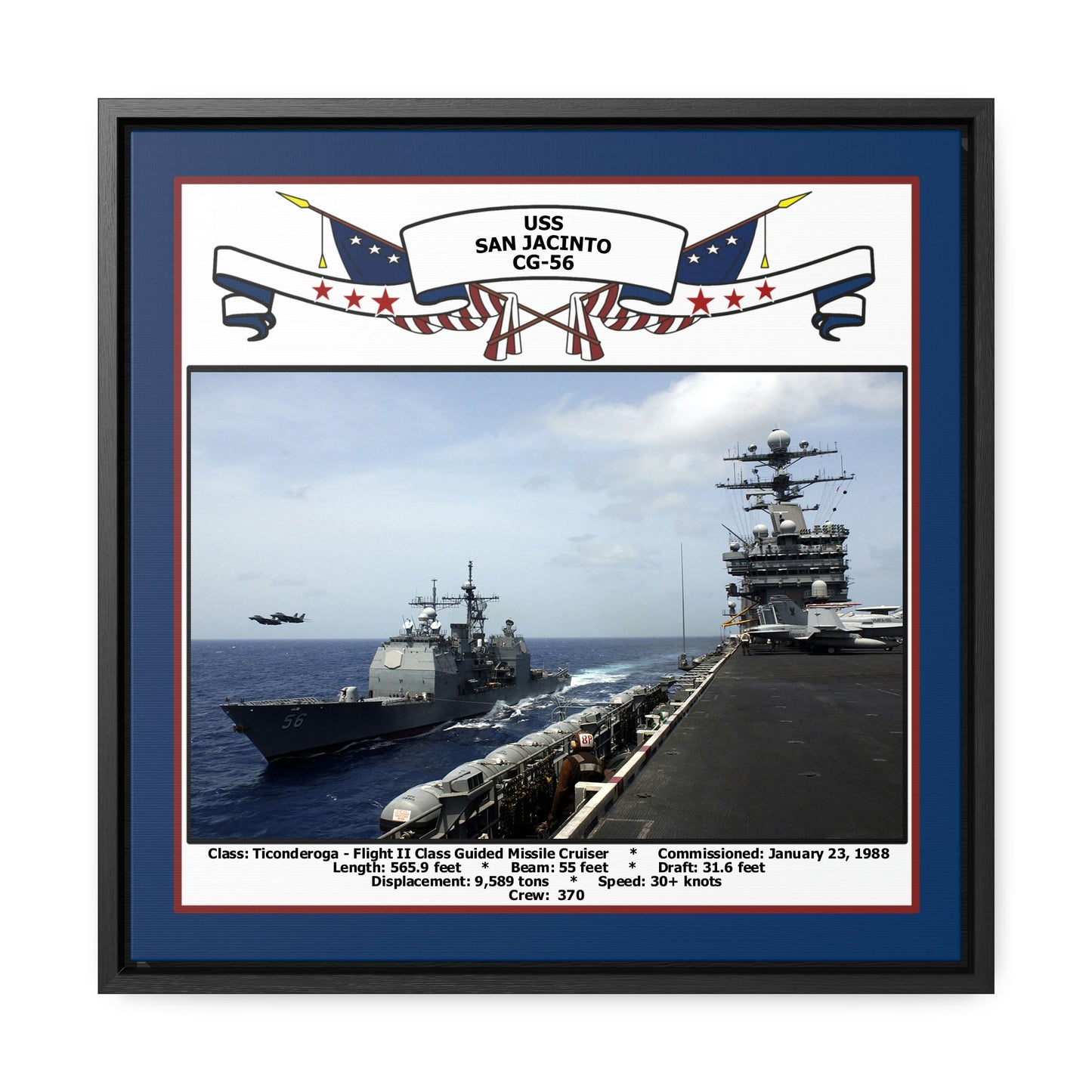 USS San Jacinto CG-56 Navy Floating Frame Photo Front View