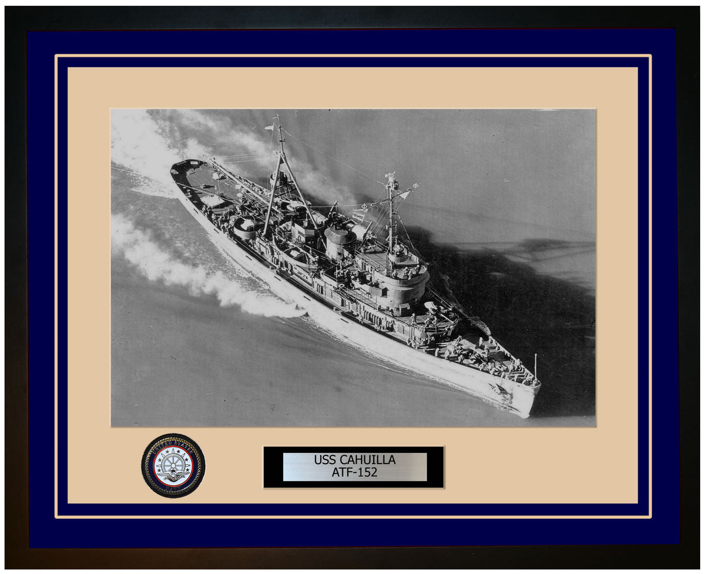 USS CAHUILLA ATF-152 Framed Navy Ship Photo Blue