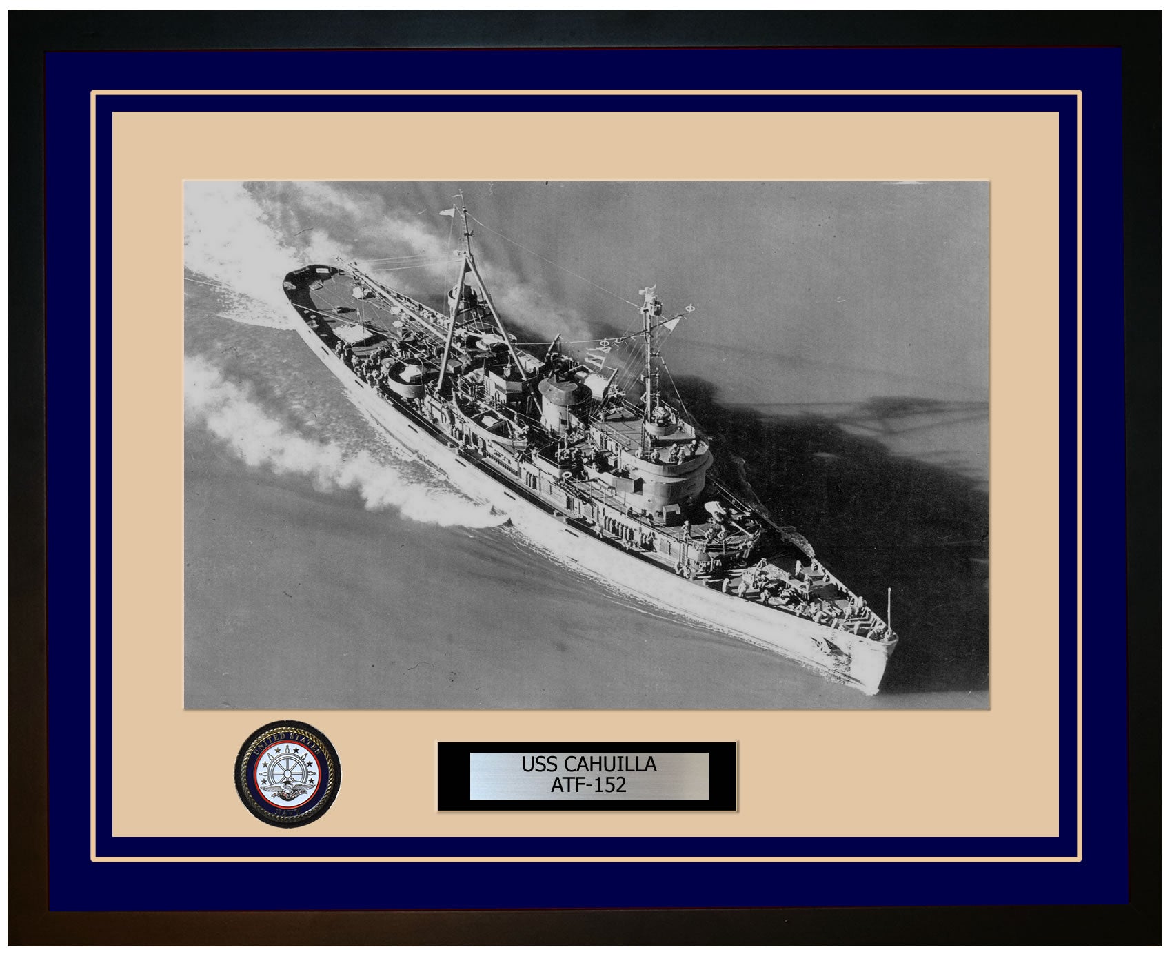 USS CAHUILLA ATF-152 Framed Navy Ship Photo Blue