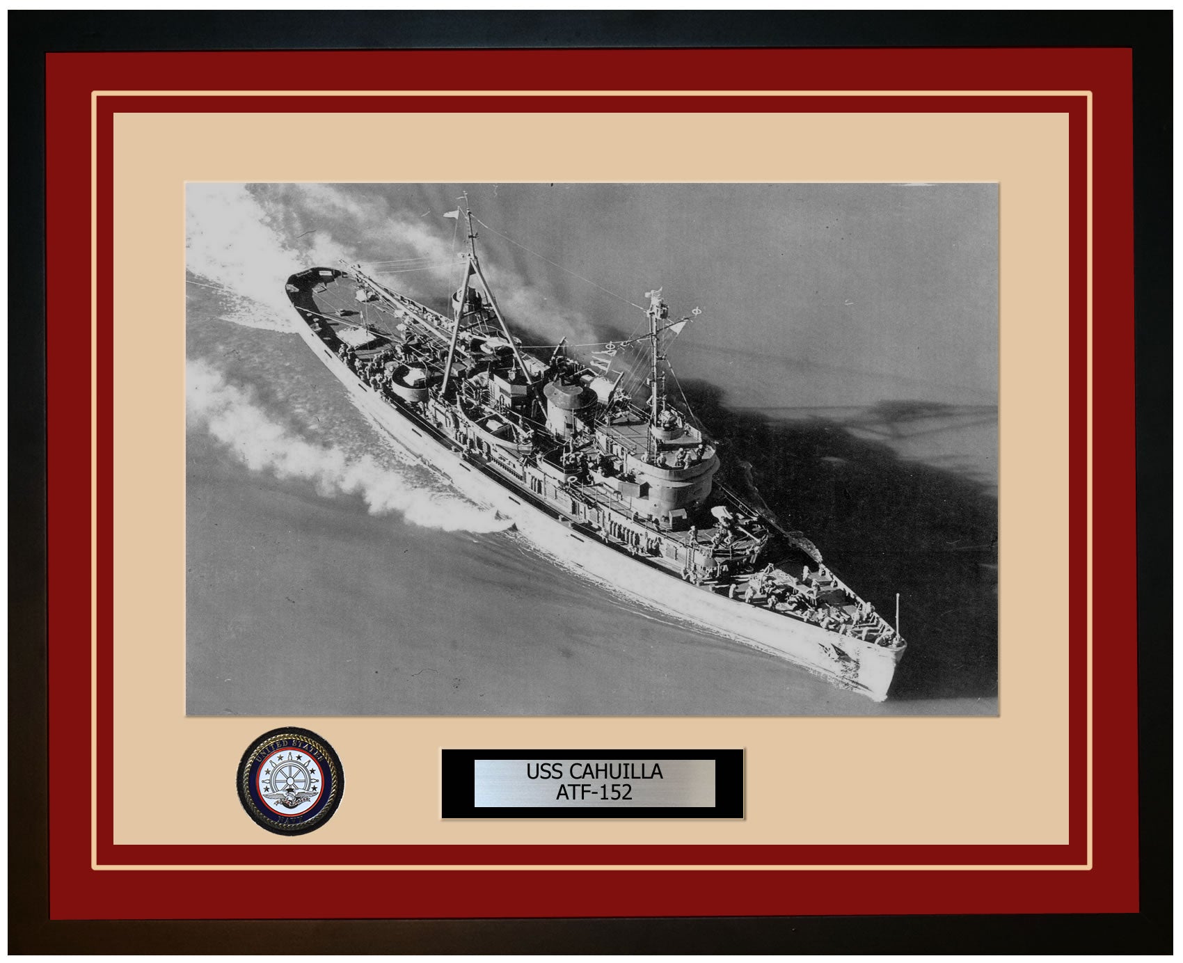 USS CAHUILLA ATF-152 Framed Navy Ship Photo Burgundy