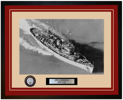 USS CAHUILLA ATF-152 Framed Navy Ship Photo Burgundy