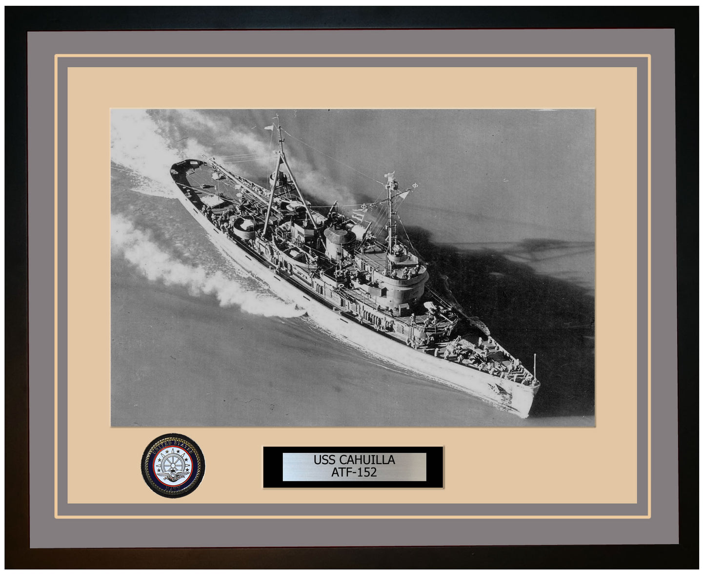 USS CAHUILLA ATF-152 Framed Navy Ship Photo Grey