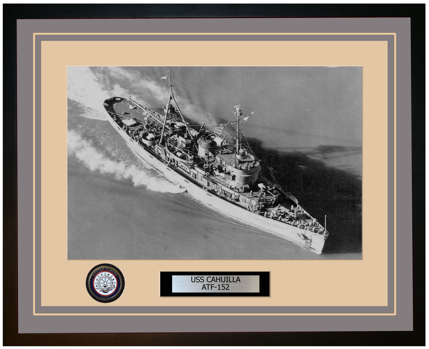 USS CAHUILLA ATF-152 Framed Navy Ship Photo Grey
