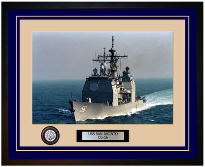 USS SAN JACINTO CG-56 Framed Navy Ship Photo Blue