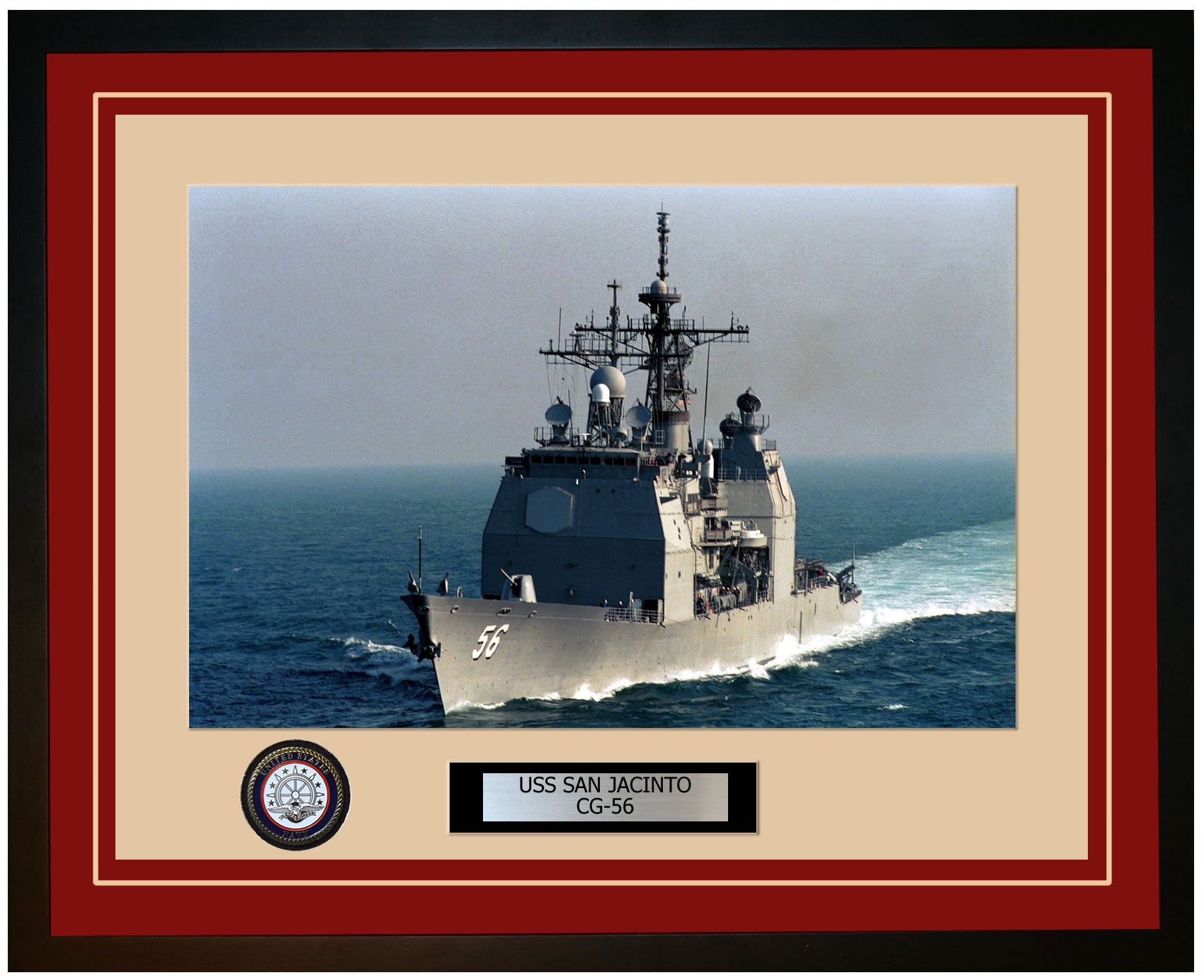USS SAN JACINTO CG-56 Framed Navy Ship Photo Burgundy