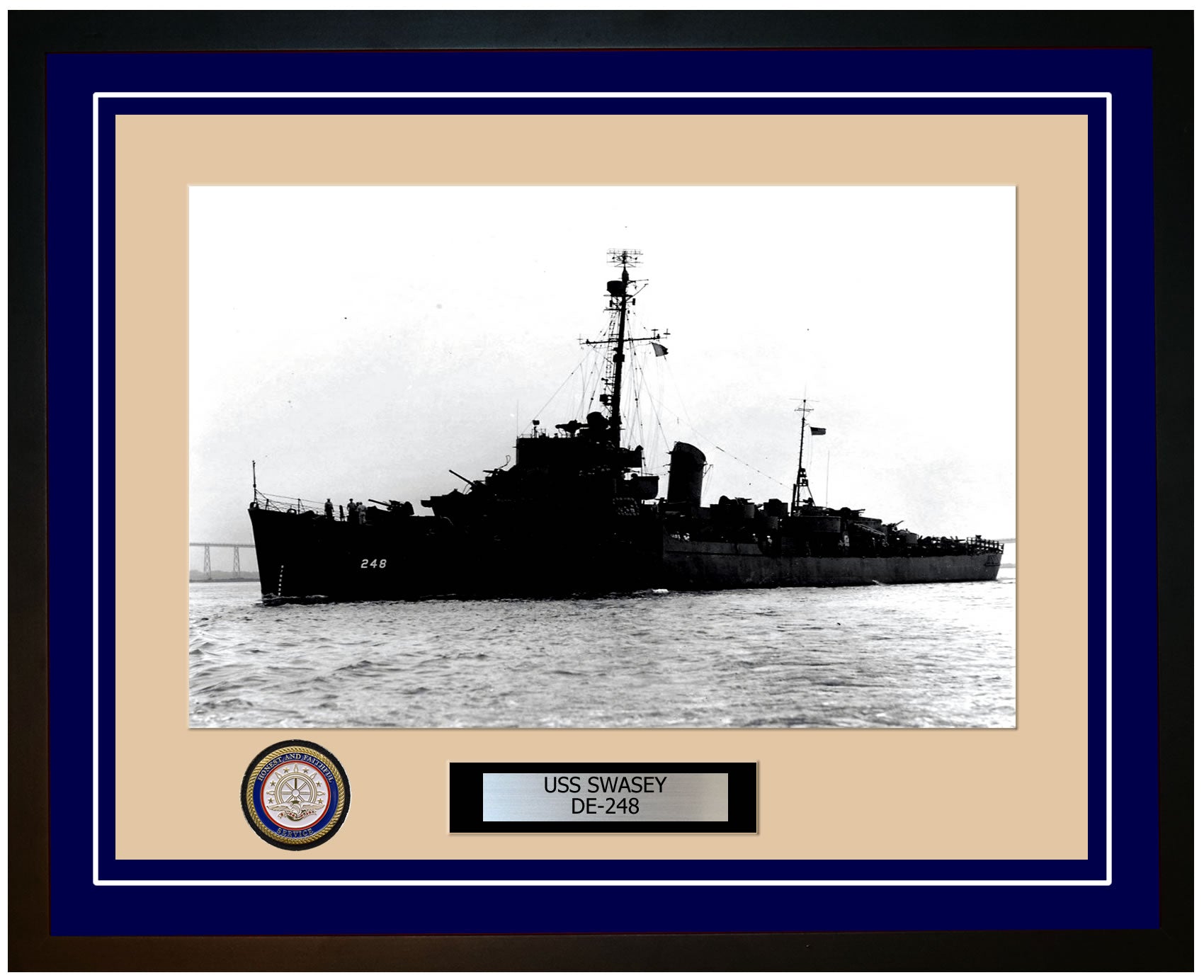 USS Swasey DE-248 Framed Navy Ship Photo Blue