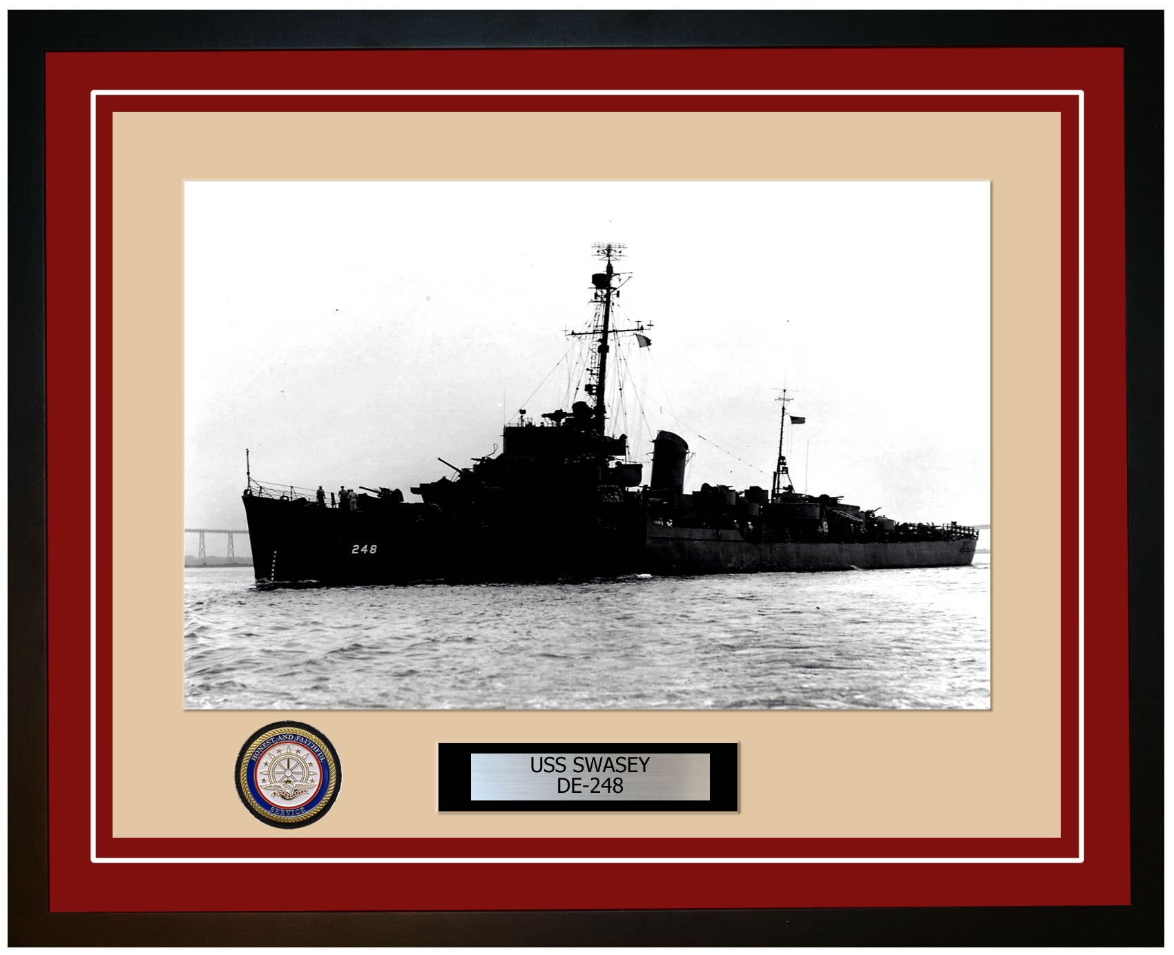 USS Swasey DE-248 Framed Navy Ship Photo Burgundy