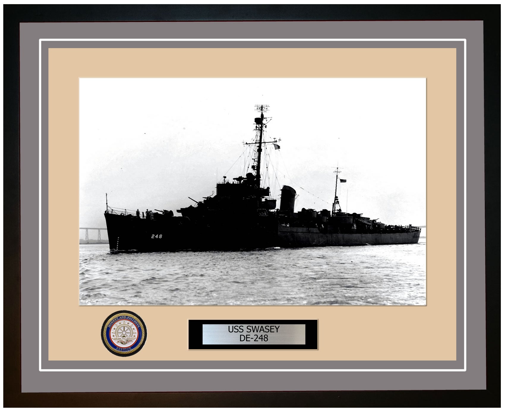 USS Swasey DE-248 Framed Navy Ship Photo Grey