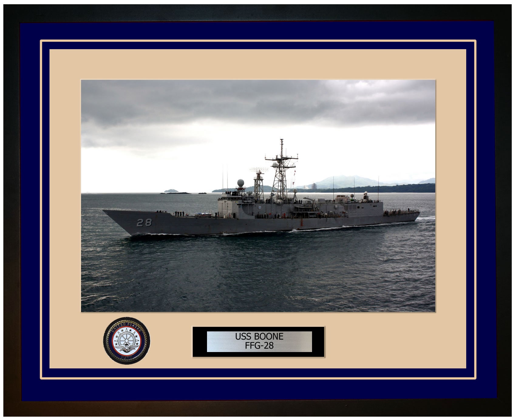 USS BOONE FFG-28 Framed Navy Ship Photo Blue