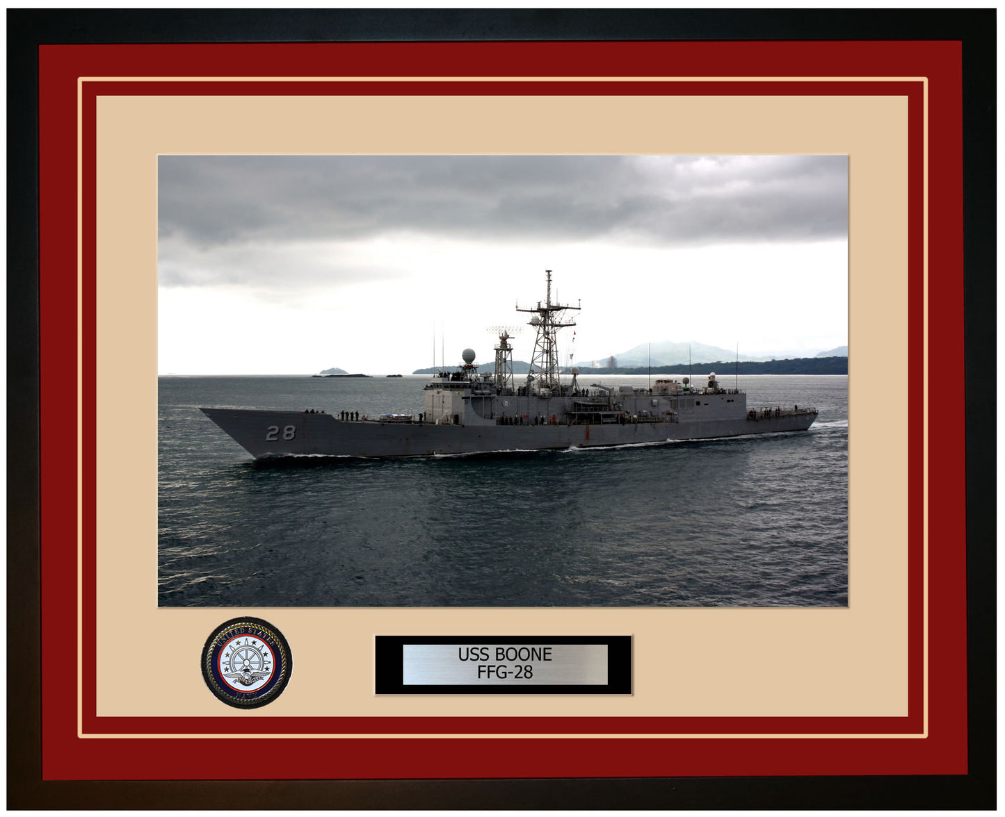 USS BOONE FFG-28 Framed Navy Ship Photo Burgundy
