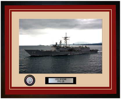 USS BOONE FFG-28 Framed Navy Ship Photo Burgundy