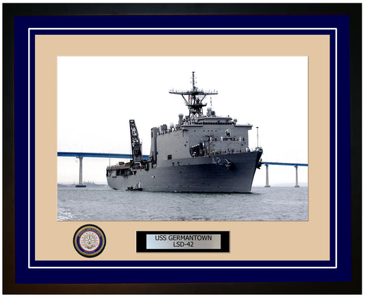 USS Germantown LSD-42 Framed Navy Ship Photo Blue