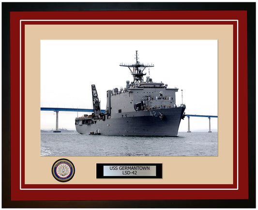 USS Germantown LSD-42 Framed Navy Ship Photo Burgundy