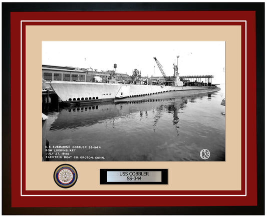 USS Cobbler SS-344 Framed Navy Ship Photo Burgundy