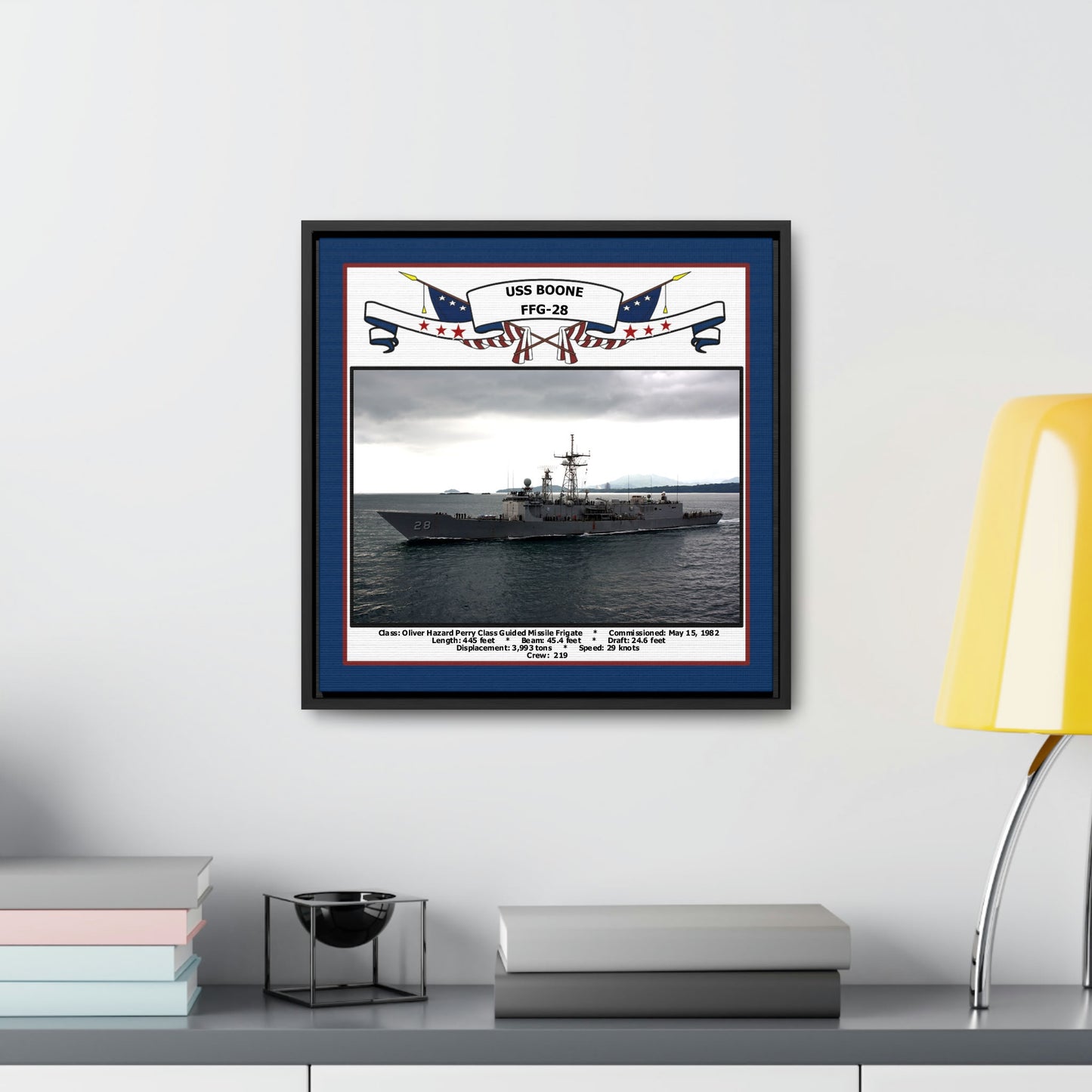 USS Boone FFG-28 Navy Floating Frame Photo Desk View