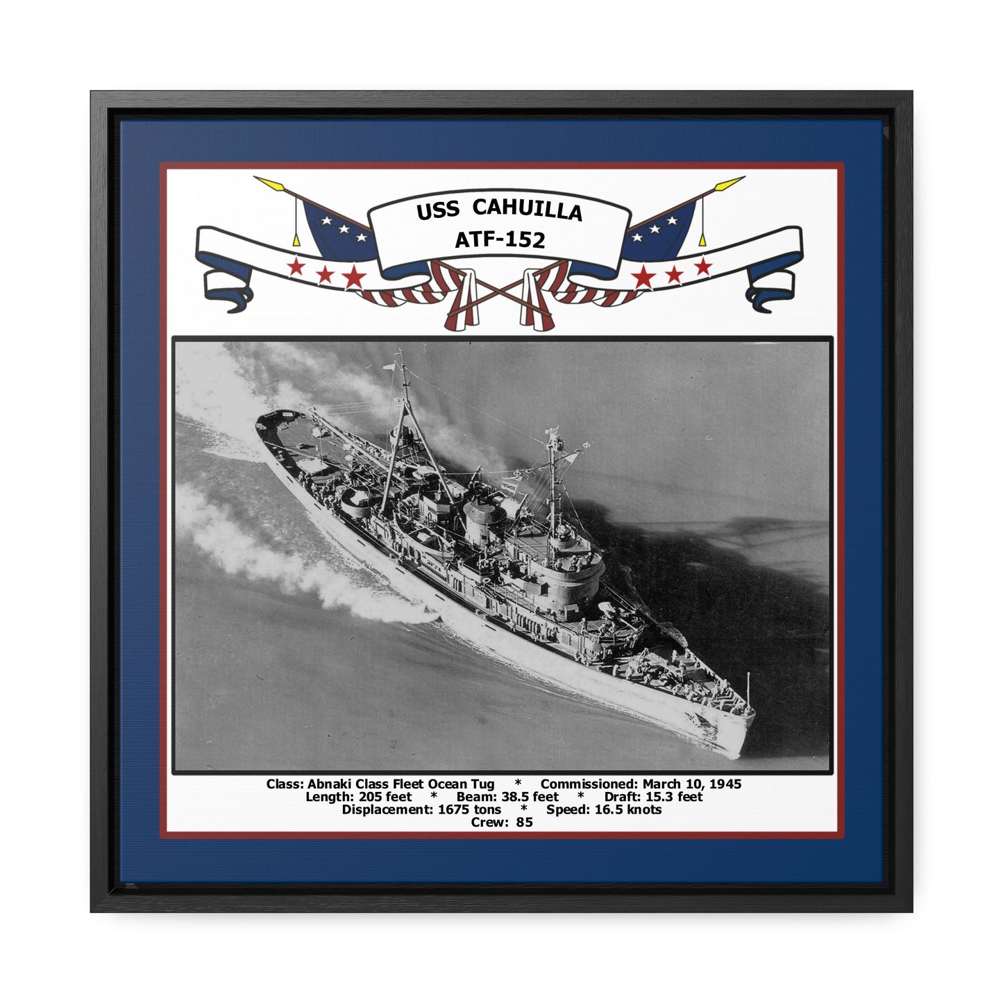 USS Cahuilla ATF-152 Navy Floating Frame Photo Front View