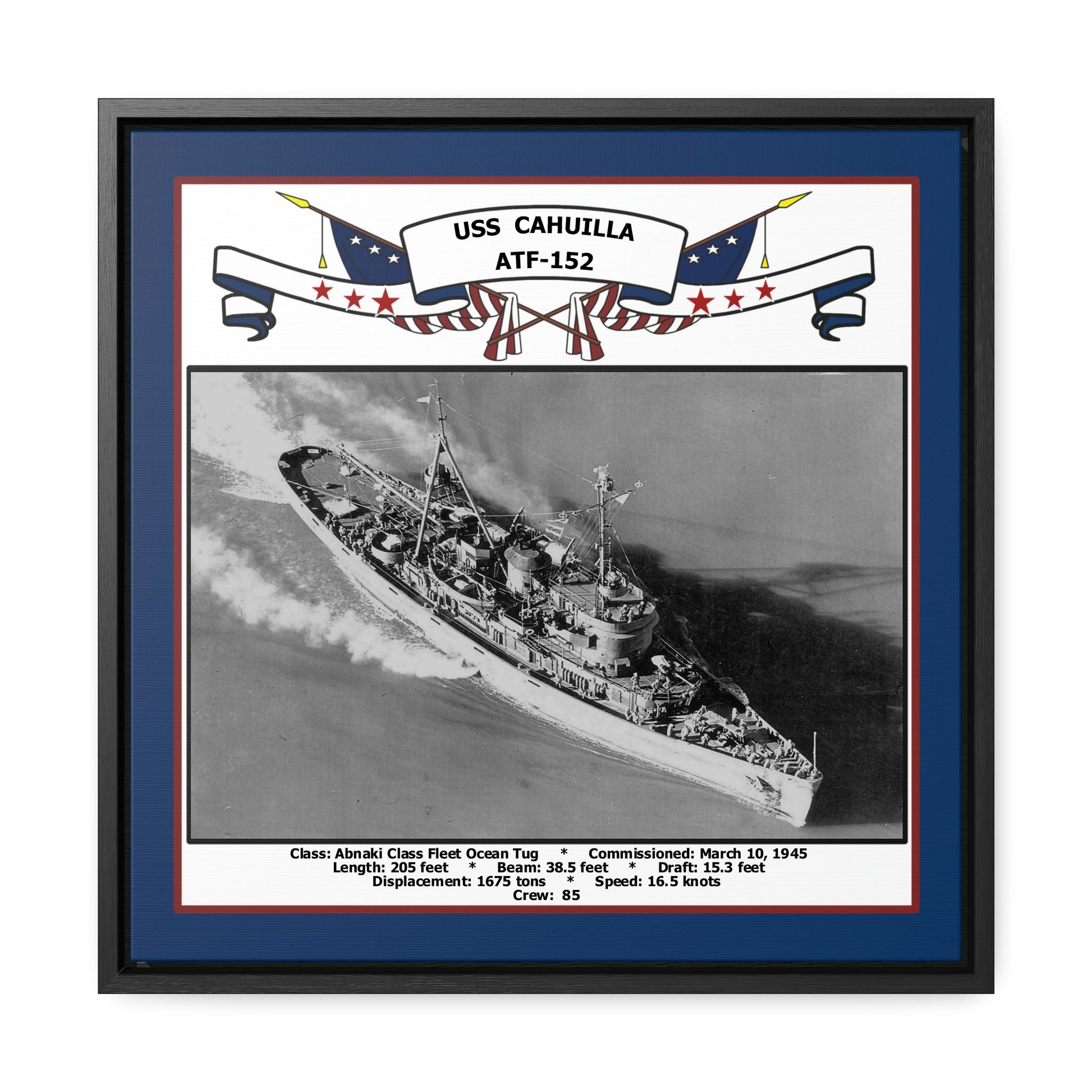 USS Cahuilla ATF-152 Navy Floating Frame Photo Front View