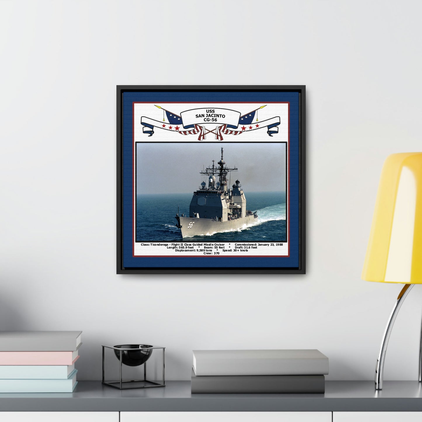 USS San Jacinto CG-56 Navy Floating Frame Photo Desk View