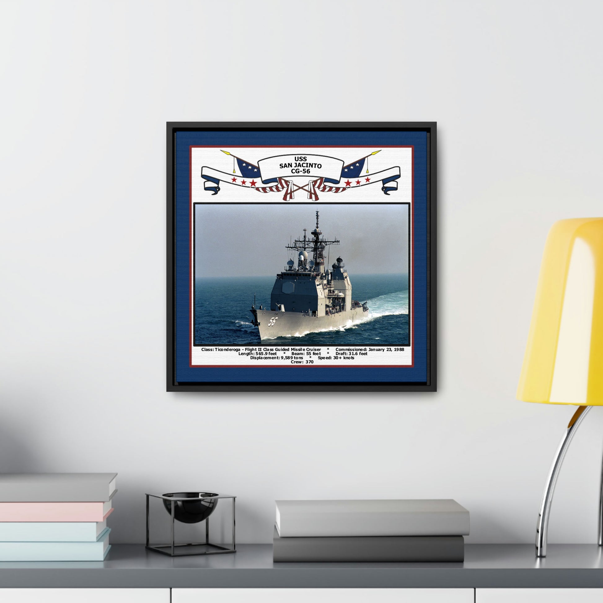 USS San Jacinto CG-56 Navy Floating Frame Photo Desk View