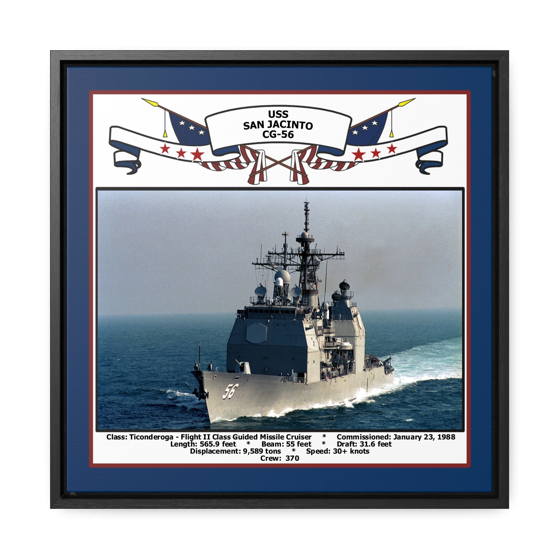 USS San Jacinto CG-56 Navy Floating Frame Photo Front View