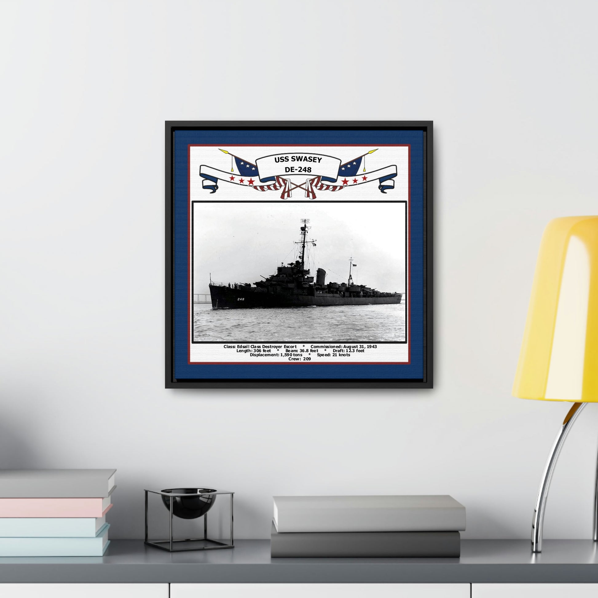 USS Swasey DE-248 Navy Floating Frame Photo Desk View