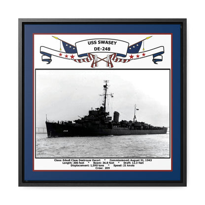 USS Swasey DE-248 Navy Floating Frame Photo Front View