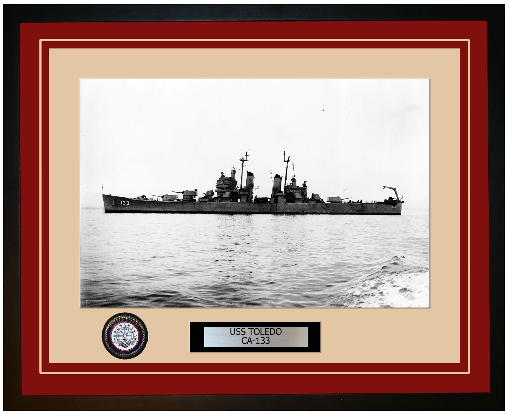 USS TOLEDO CA-133 Framed Navy Ship Photo Burgundy