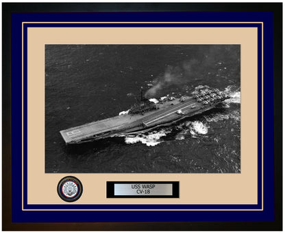 USS WASP CV-18 Framed Navy Ship Photo Blue