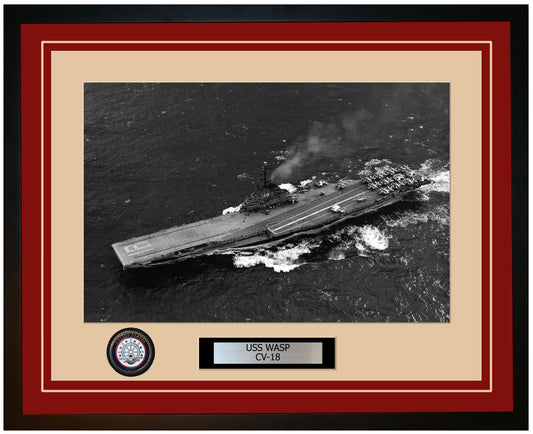 USS WASP CV-18 Framed Navy Ship Photo Burgundy