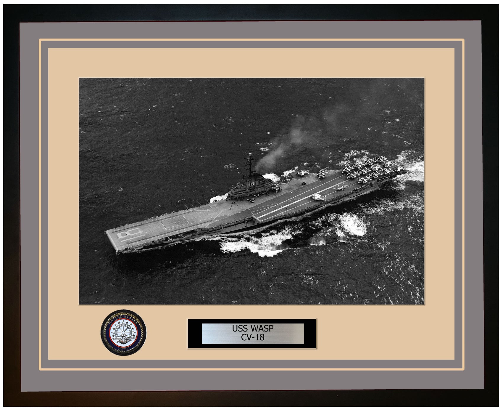 USS WASP CV-18 Framed Navy Ship Photo Grey