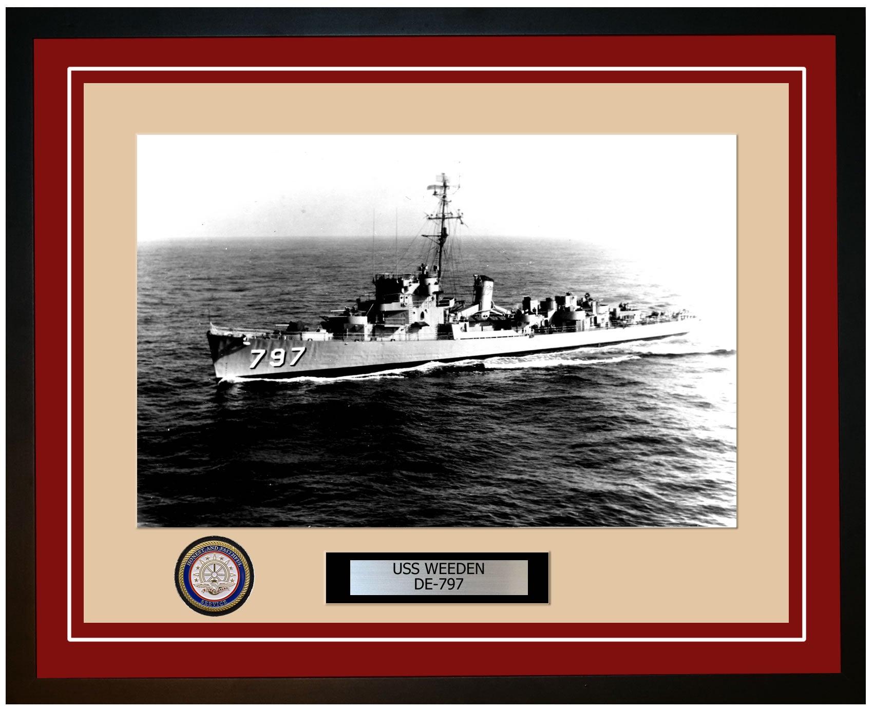 USS Weeden DE-797 Framed Navy Ship Photo Burgundy