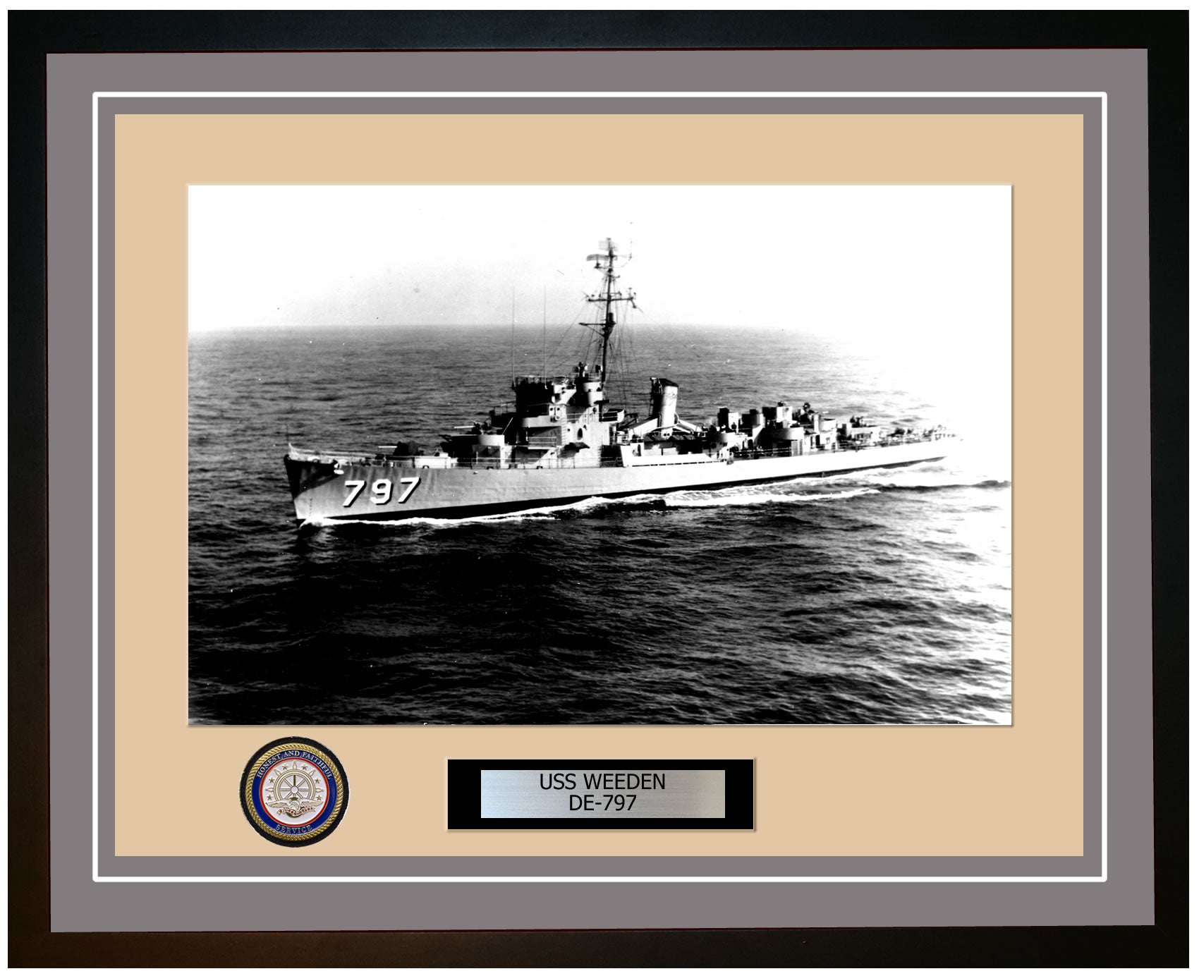 USS Weeden DE-797 Framed Navy Ship Photo Grey