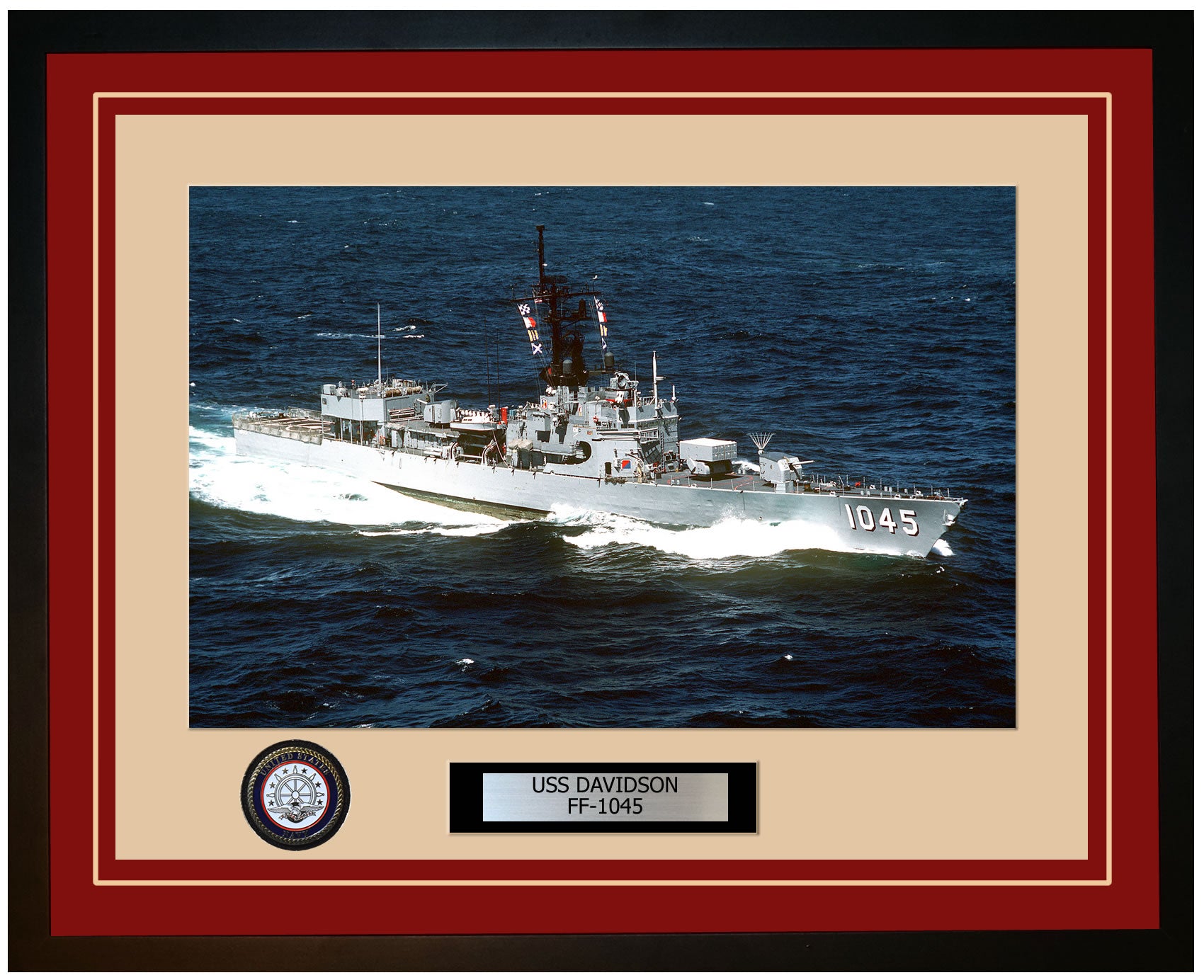 USS DAVIDSON FF-1045 Framed Navy Ship Photo Burgundy
