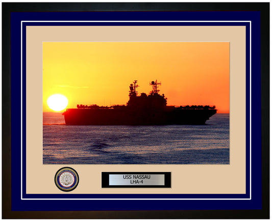 USS Nassau LHA-4 Framed Navy Ship Photo Blue